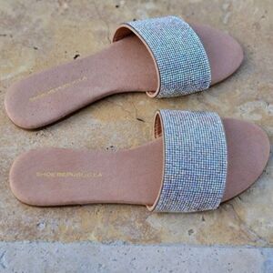 Women's Rhinestone Flats Sandals Taupe Color